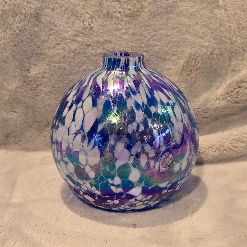 Pottery Barn Oil Lamp Blue and Purple Iridescent Paint Swirl Design - No Wick